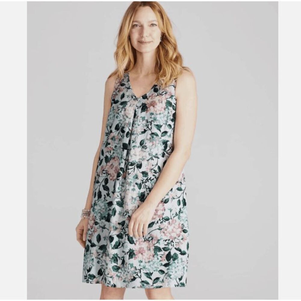 J. Jill Love Linen Sleeveless Dress Sea Glass Vintage‎ Hydrangea Pockets Small